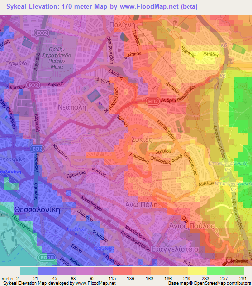 Sykeai,Greece Elevation Map