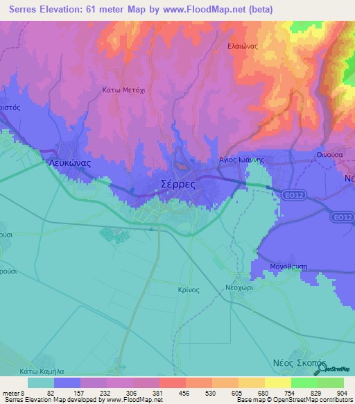 Serres,Greece Elevation Map