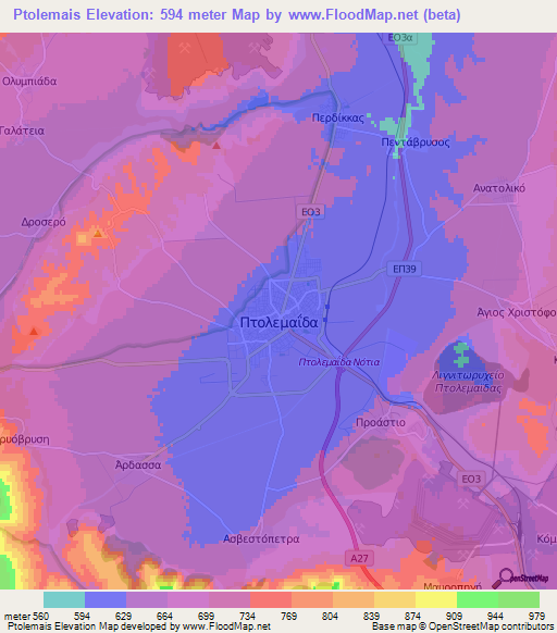 Ptolemais,Greece Elevation Map