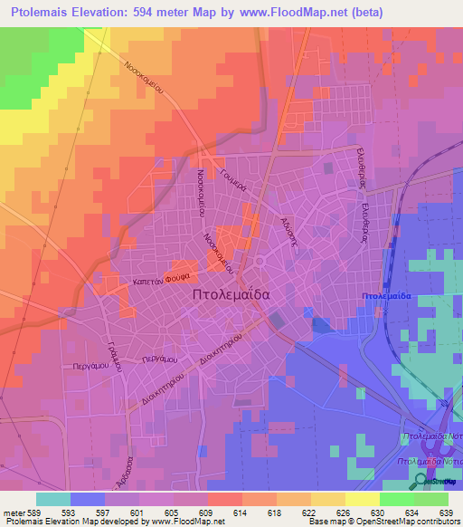 Ptolemais,Greece Elevation Map