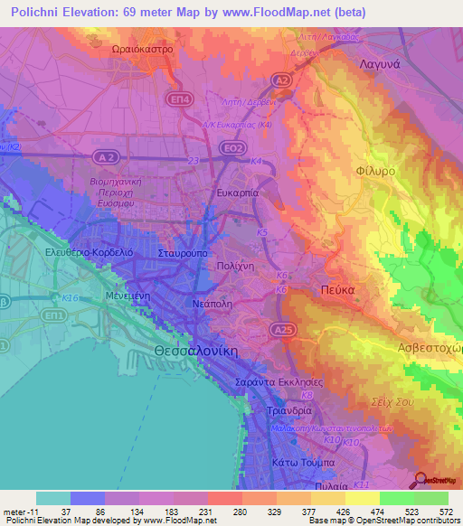 Polichni,Greece Elevation Map