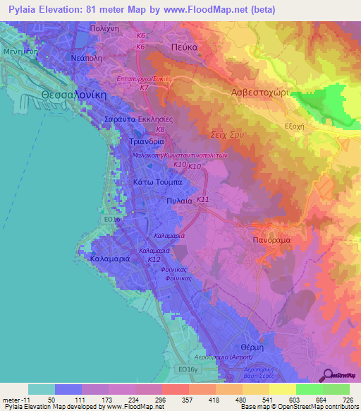 Pylaia,Greece Elevation Map