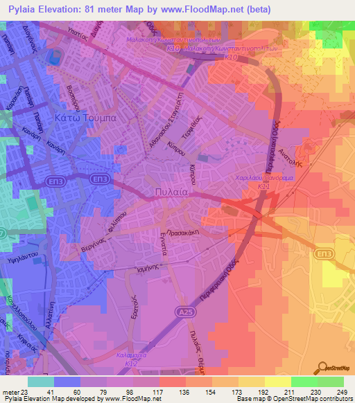 Pylaia,Greece Elevation Map