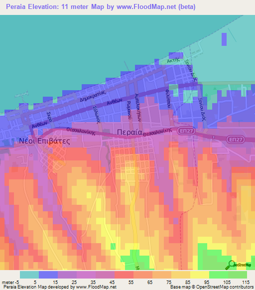 Peraia,Greece Elevation Map