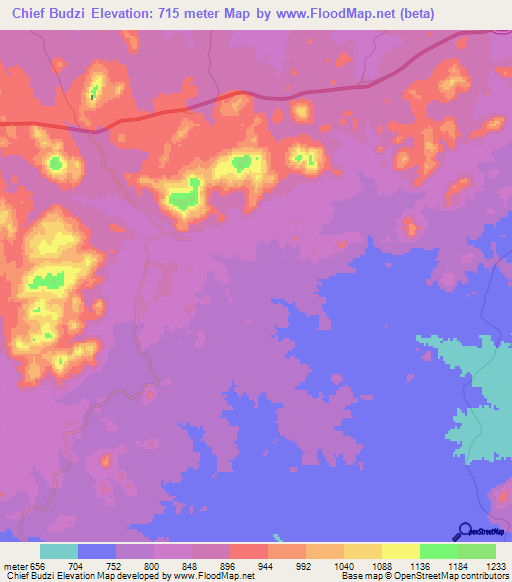 Chief Budzi,Zimbabwe Elevation Map