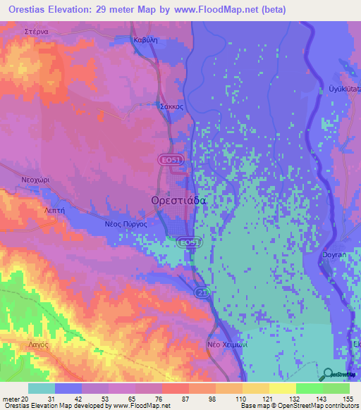 Orestias,Greece Elevation Map