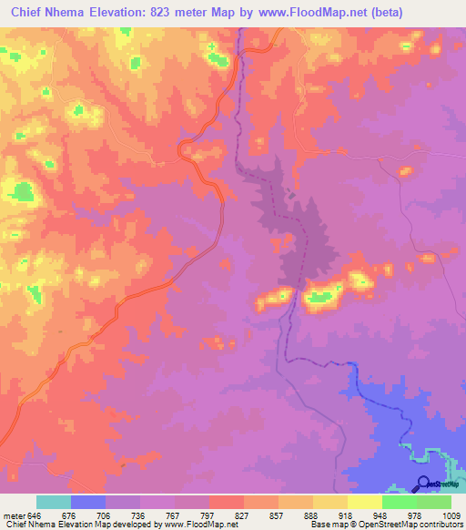 Chief Nhema,Zimbabwe Elevation Map