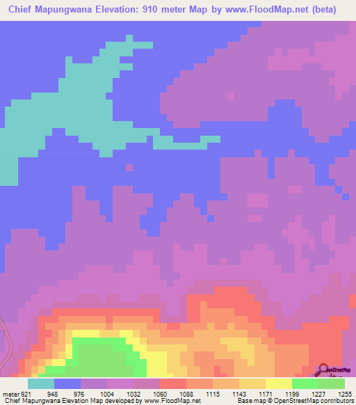 Chief Mapungwana,Zimbabwe Elevation Map