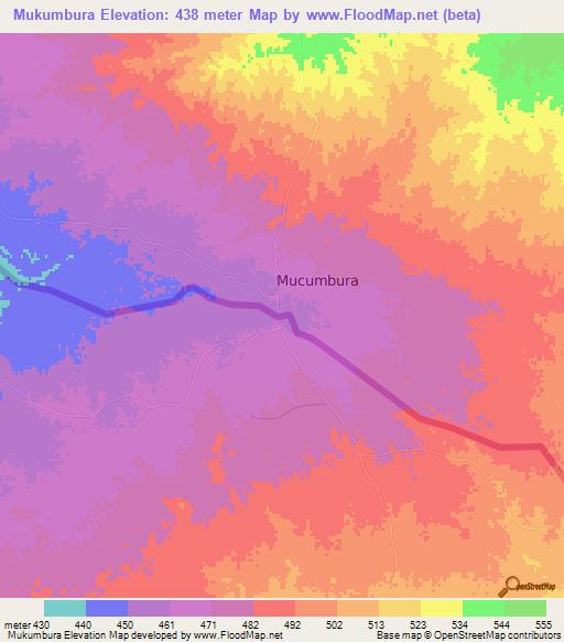 Mukumbura,Zimbabwe Elevation Map