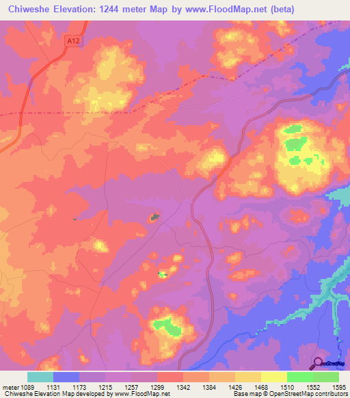 Chiweshe,Zimbabwe Elevation Map
