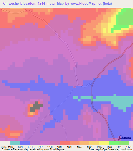 Chiweshe,Zimbabwe Elevation Map