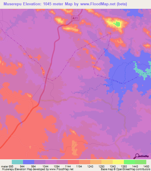 Muserepu,Zimbabwe Elevation Map