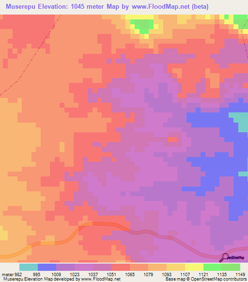 Muserepu,Zimbabwe Elevation Map