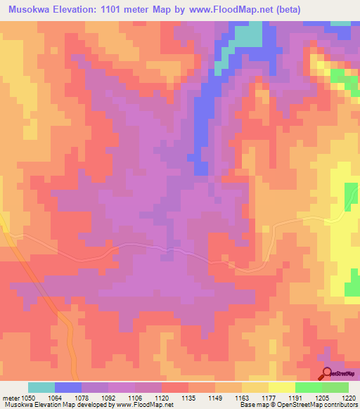 Musokwa,Zimbabwe Elevation Map