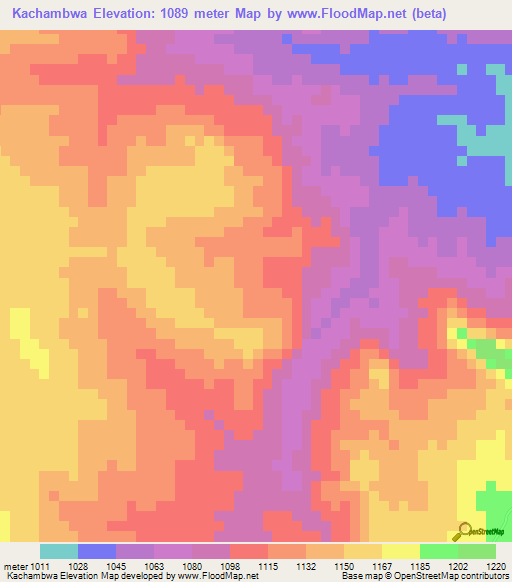 Kachambwa,Zimbabwe Elevation Map
