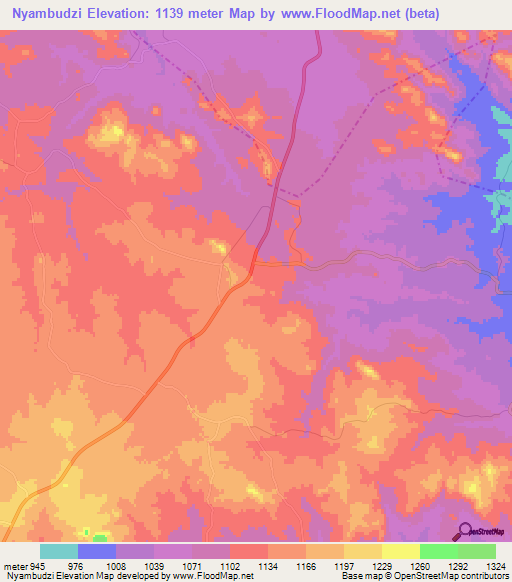 Nyambudzi,Zimbabwe Elevation Map