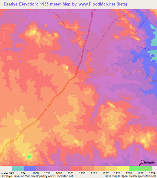 Dzetiye,Zimbabwe Elevation Map