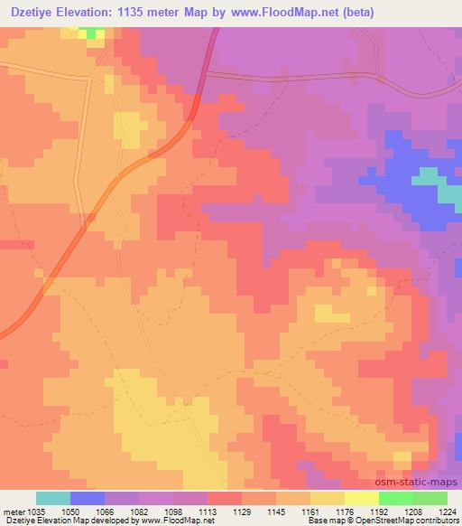 Dzetiye,Zimbabwe Elevation Map