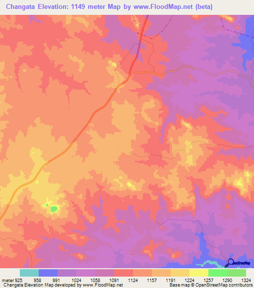 Changata,Zimbabwe Elevation Map