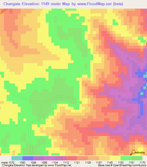 Changata,Zimbabwe Elevation Map