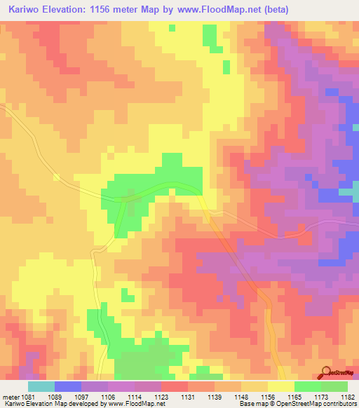 Kariwo,Zimbabwe Elevation Map