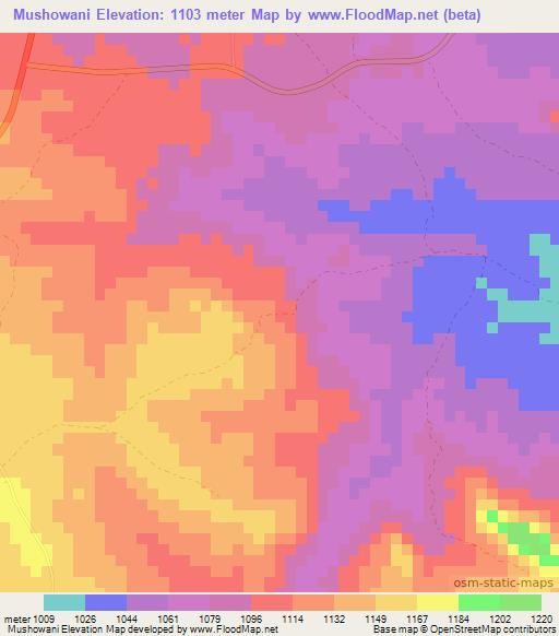 Mushowani,Zimbabwe Elevation Map