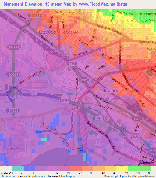 Menemeni,Greece Elevation Map