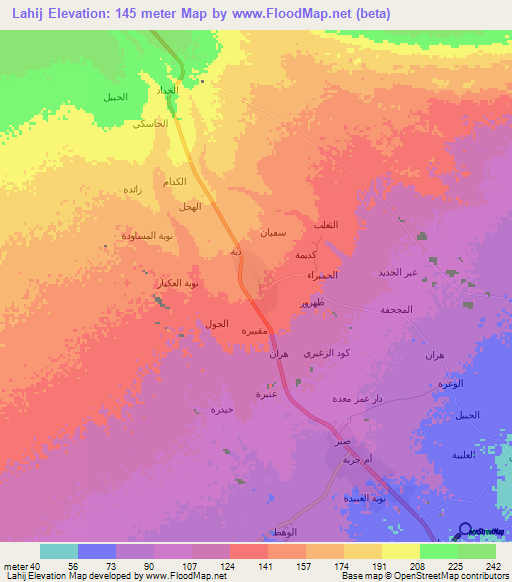 Lahij,Yemen Elevation Map