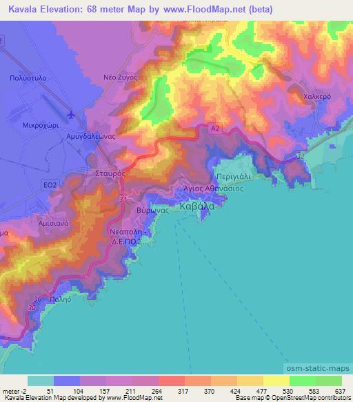 Kavala,Greece Elevation Map