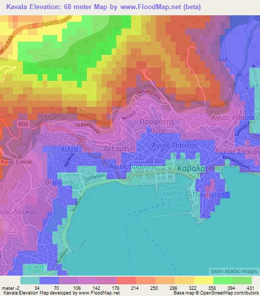 Kavala,Greece Elevation Map