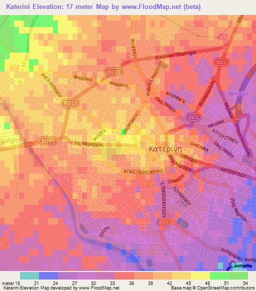 Katerini,Greece Elevation Map