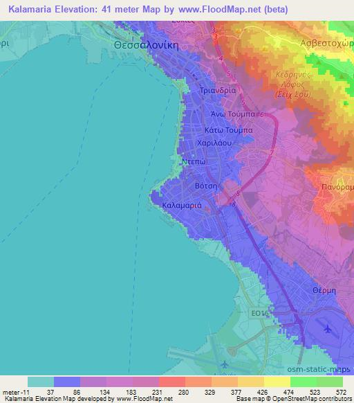Kalamaria,Greece Elevation Map