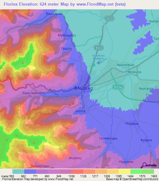 Florina,Greece Elevation Map