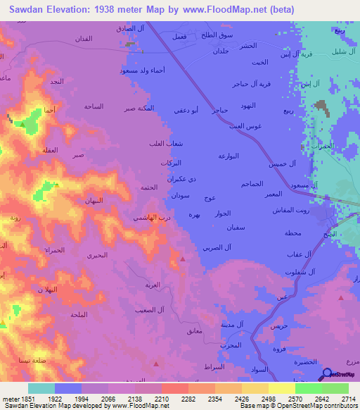 Sawdan,Yemen Elevation Map