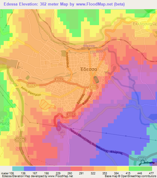 Edessa,Greece Elevation Map