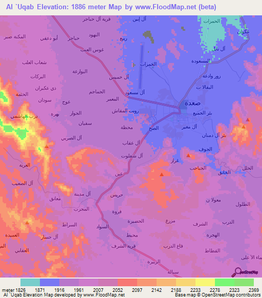 Al `Uqab,Yemen Elevation Map
