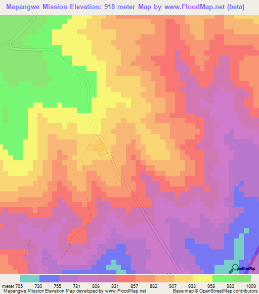 Mapangwe Mission,Zimbabwe Elevation Map