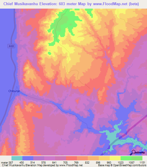Chief Musikavanhu,Zimbabwe Elevation Map