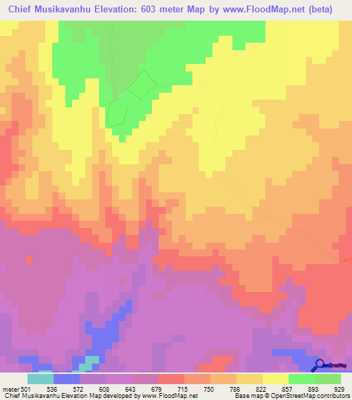 Chief Musikavanhu,Zimbabwe Elevation Map