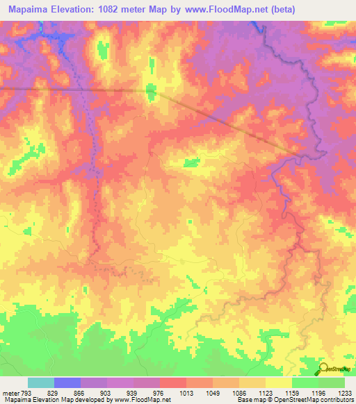 Mapaima,Zimbabwe Elevation Map