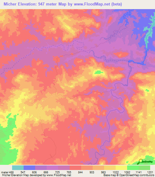 Micher,Zimbabwe Elevation Map