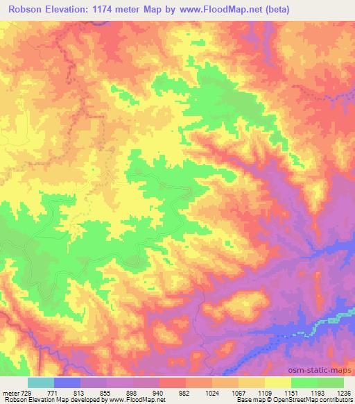 Robson,Zimbabwe Elevation Map