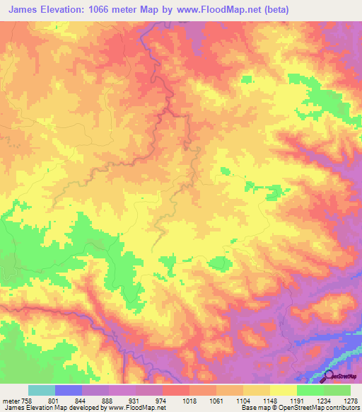 James,Zimbabwe Elevation Map