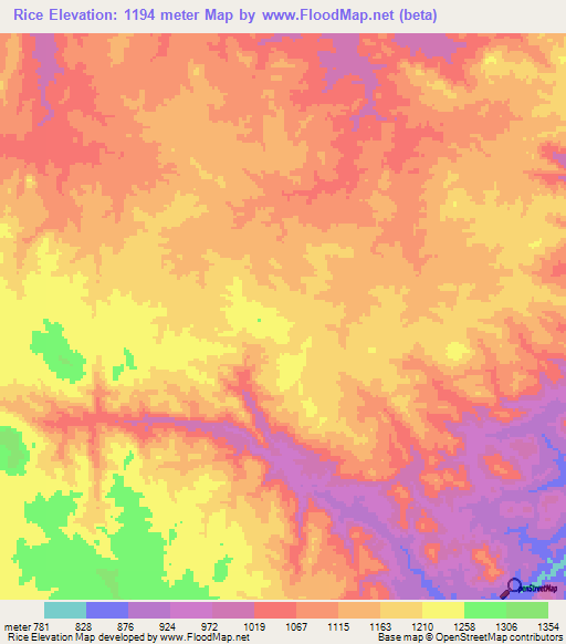 Rice,Zimbabwe Elevation Map
