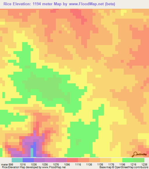 Rice,Zimbabwe Elevation Map