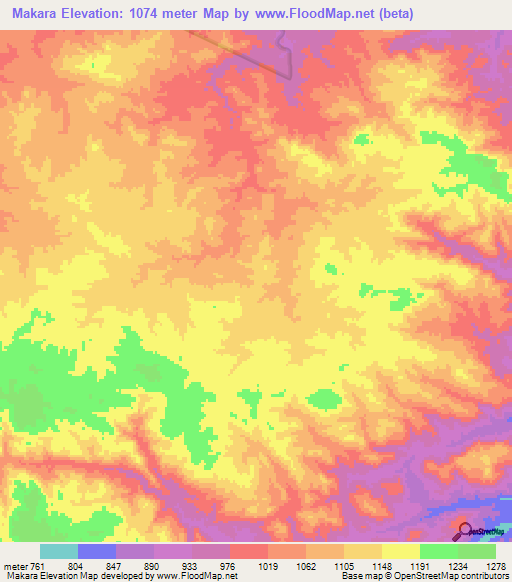Makara,Zimbabwe Elevation Map