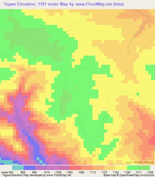 Tegwe,Zimbabwe Elevation Map