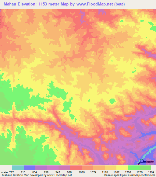 Mahau,Zimbabwe Elevation Map