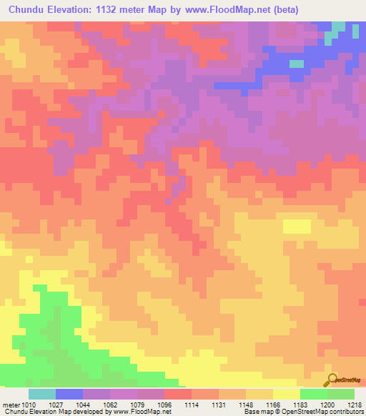 Chundu,Zimbabwe Elevation Map