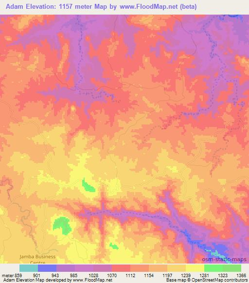 Adam,Zimbabwe Elevation Map
